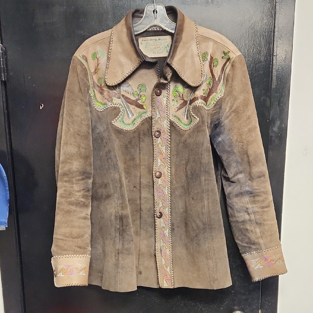 1960s Char from Mexico, Hand Crafted and Painted Leather Jacket/shirt